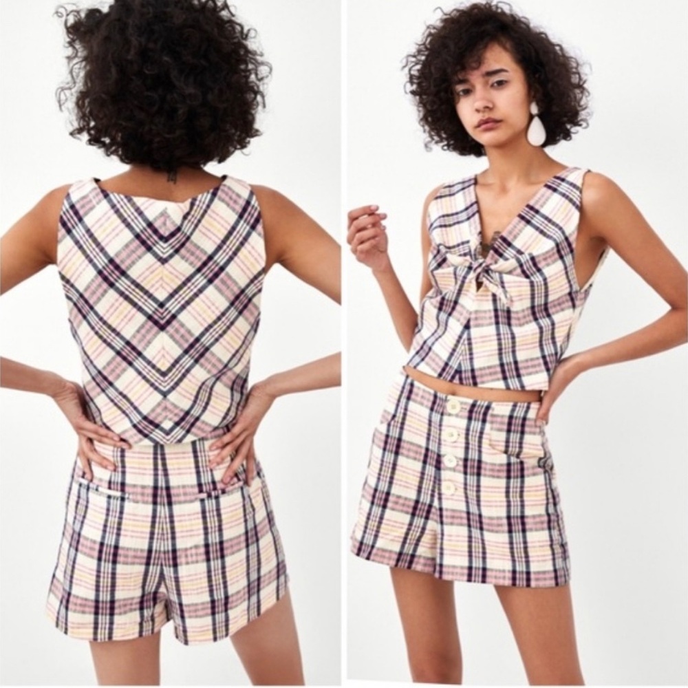 ZARA Sleeveless Bow Front Tweed Crop Top NWT